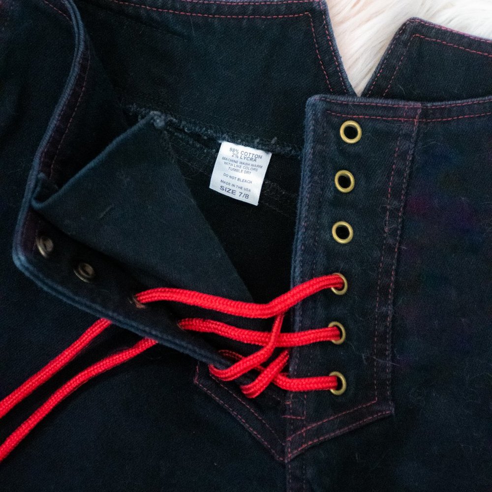 Rag City Blues Hollister,  Lace Ups, Black Denim with red lace and stitch, 7/8